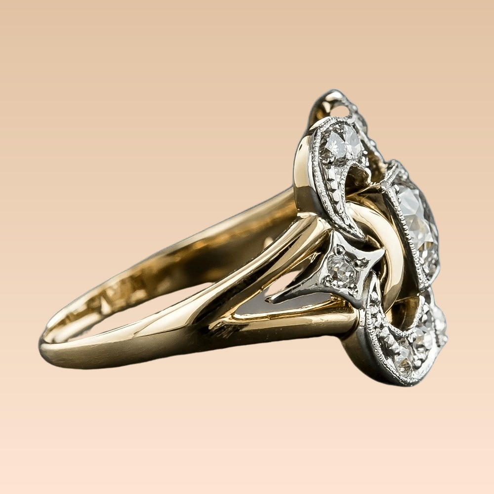 Leila - Bague Vintage Dorée avec Zircon Étincelant