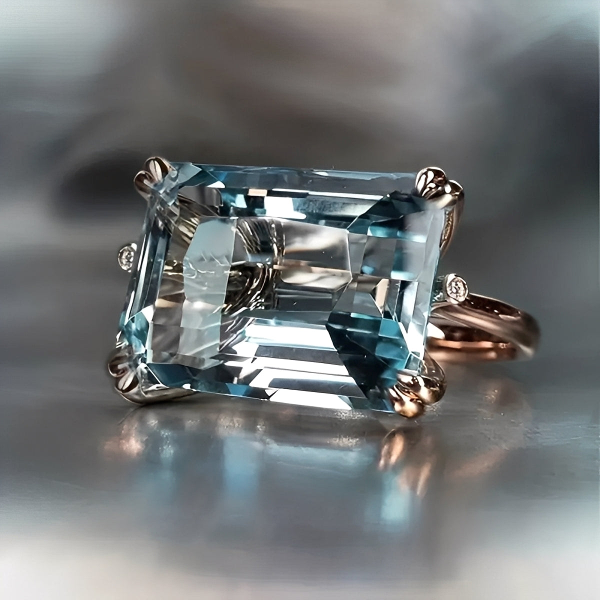 Nadine – Bague Classique Dorée au Zircon Bleu