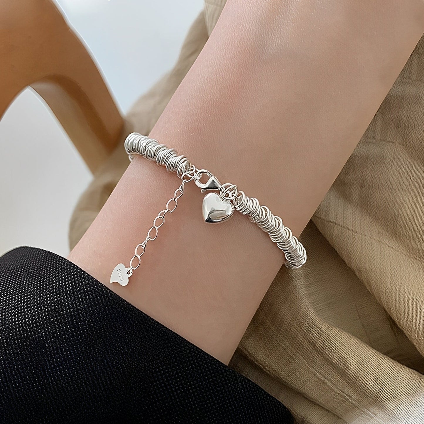 Marie – Bracelet Élégant en Argent avec Cœur