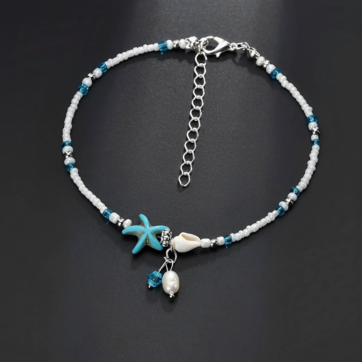 Isla – Bracelet Cheville Étoile & Coquillage avec Pierres Naturelles