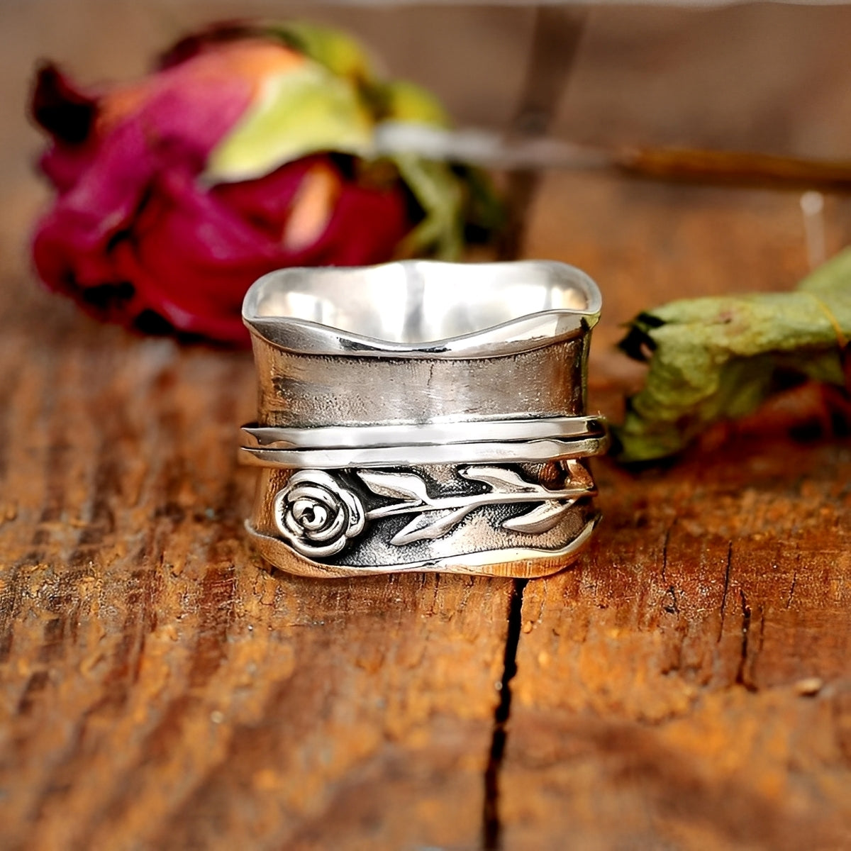 Bague Fleur Rose Vintage en Argent