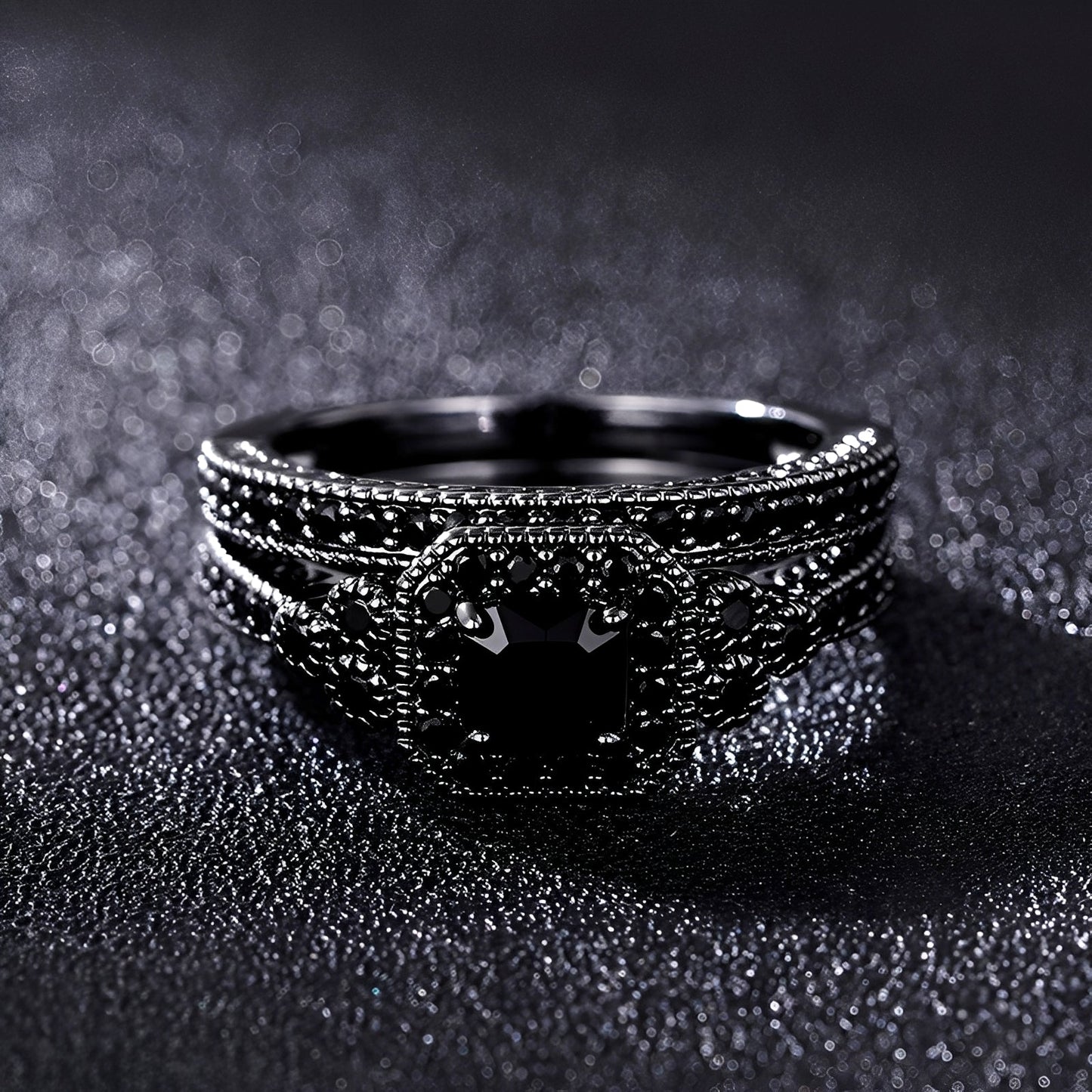 Adrian – Ensemble de Bagues Vintage en Noir