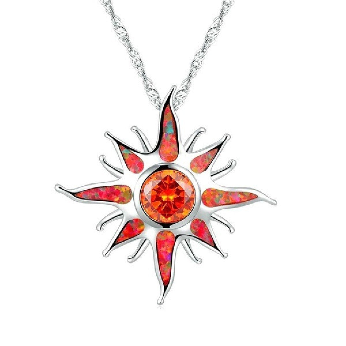 Yani – Collier Pendentif Éclat Solaire en Opale de Feu & Grenat