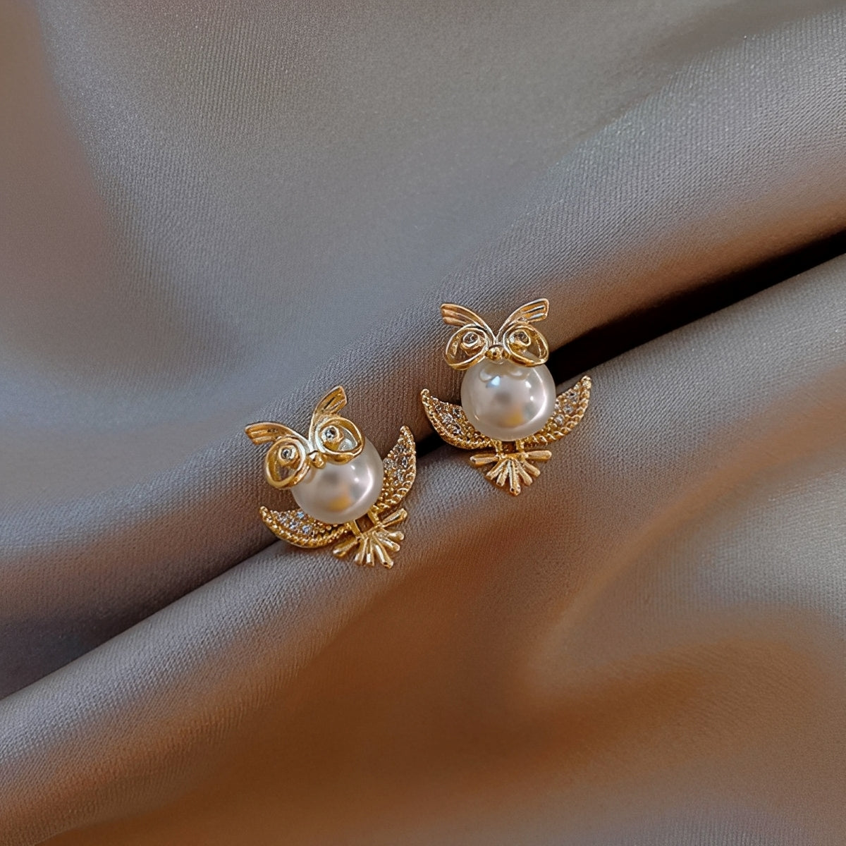 Aveline – Boucles d’Oreilles Hibou en Or