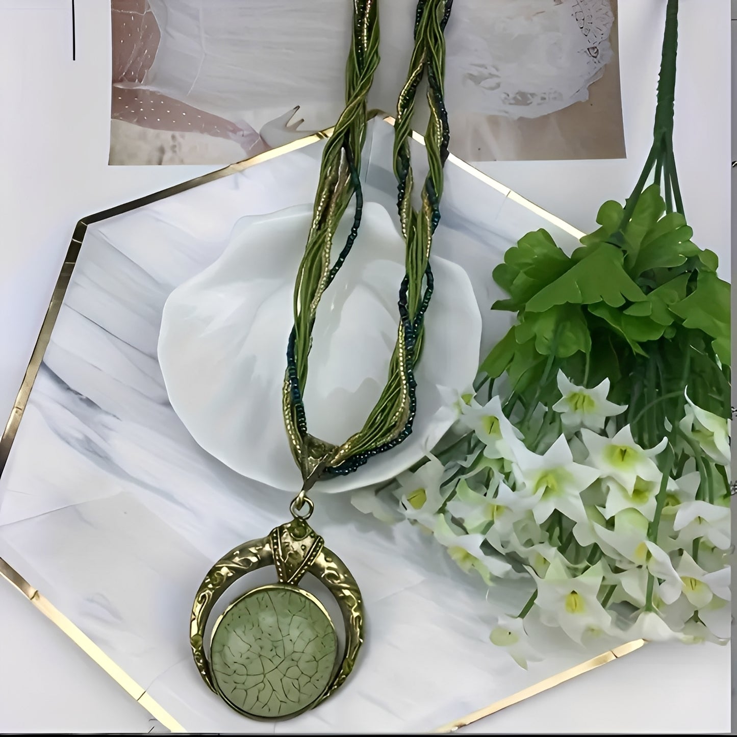 Milley – Collier Doré Orné de Vert
