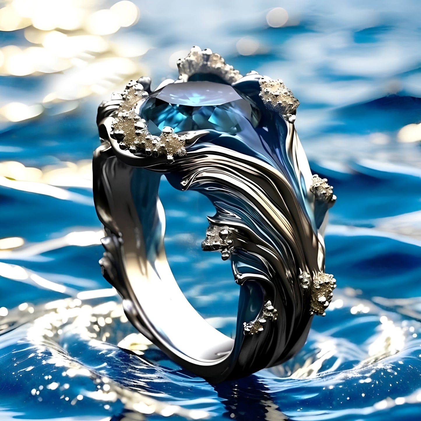Jessa – Bague Cristal Vagues de l’Océan Vintage