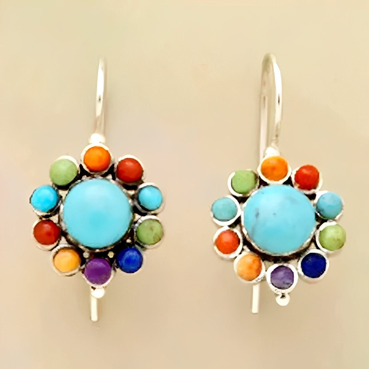 Mira – Boucles d'Oreilles Rondes Multicolores avec Turquoise