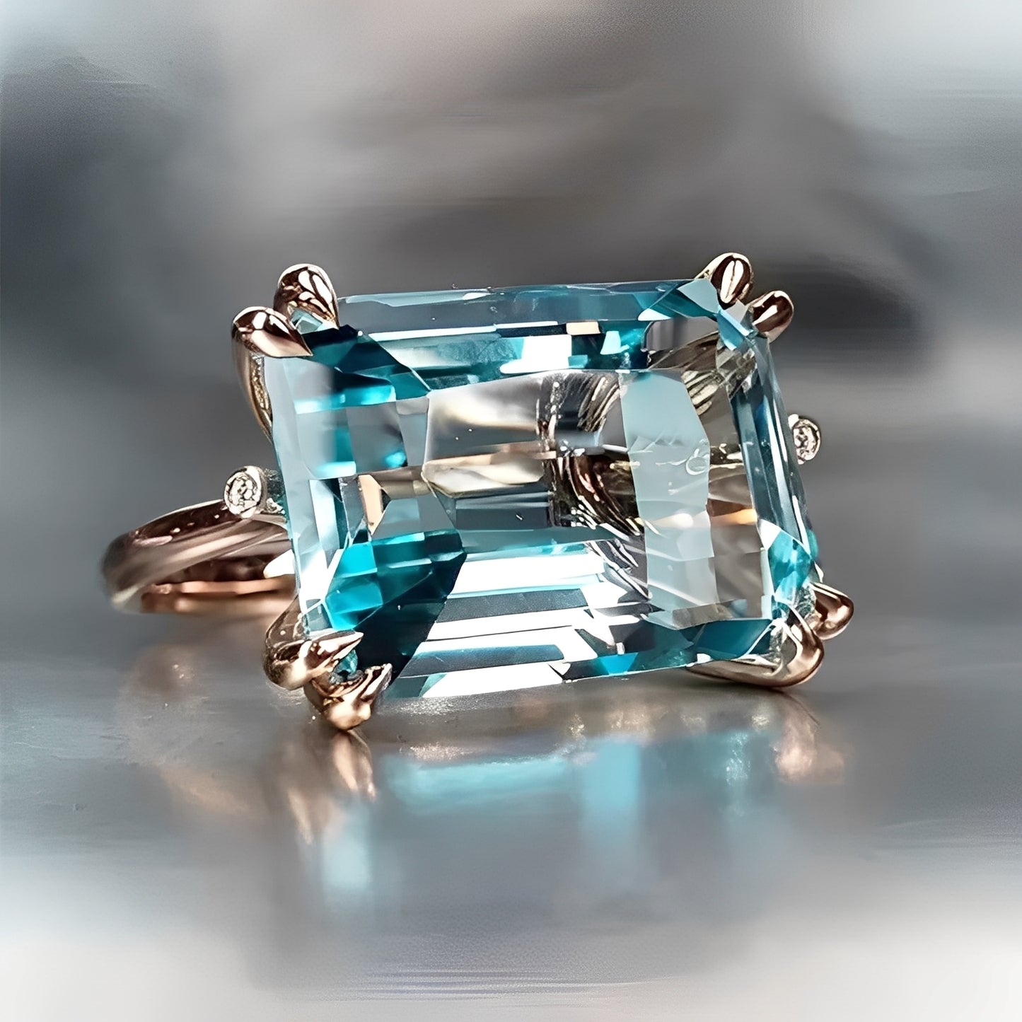 Nadine – Bague Classique Dorée au Zircon Bleu