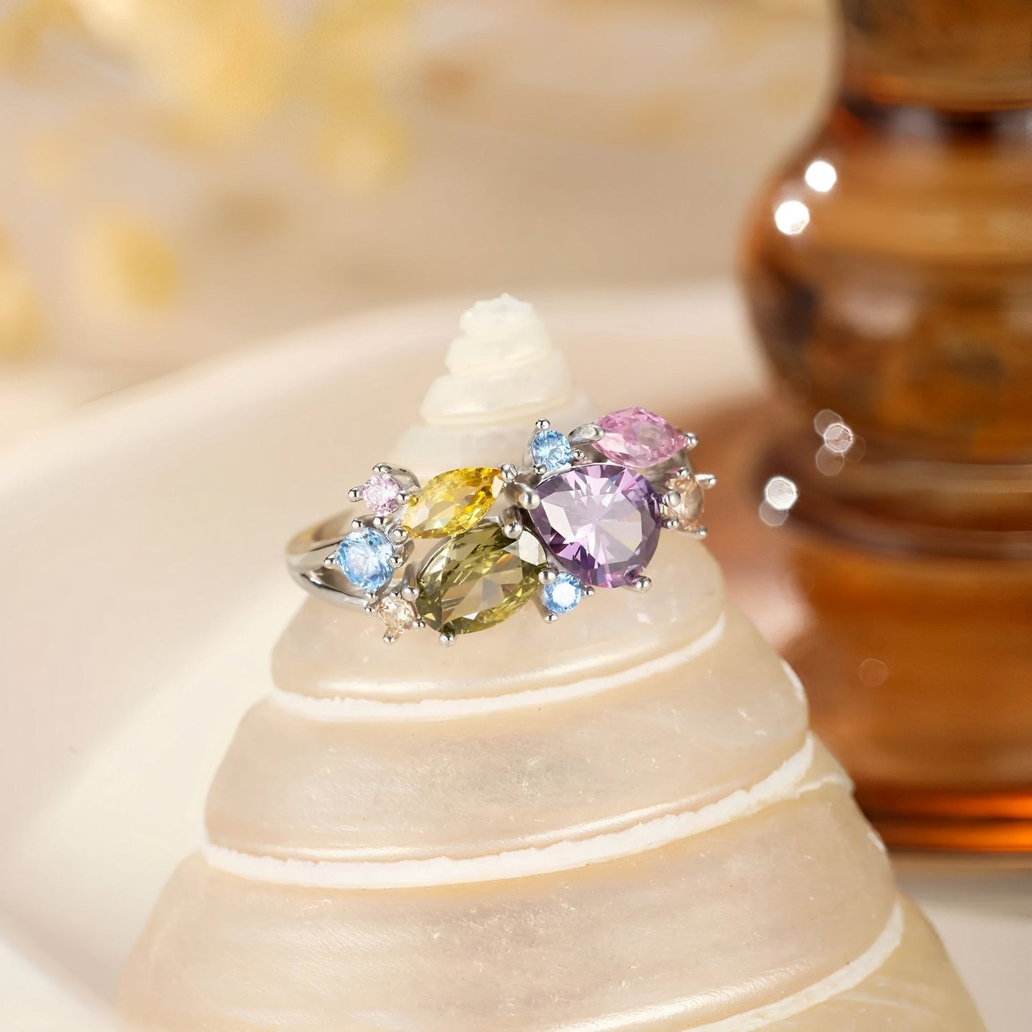 Clarine – Bague Vintage en Argent avec Cristaux de Couleurs