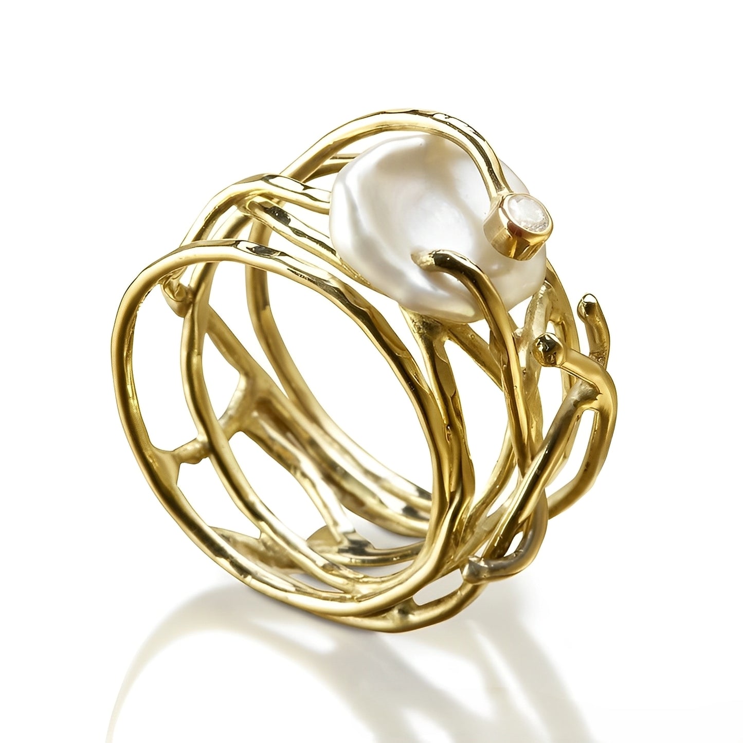 Elvyna – Bague Fine Vintage Dorée et Perle
