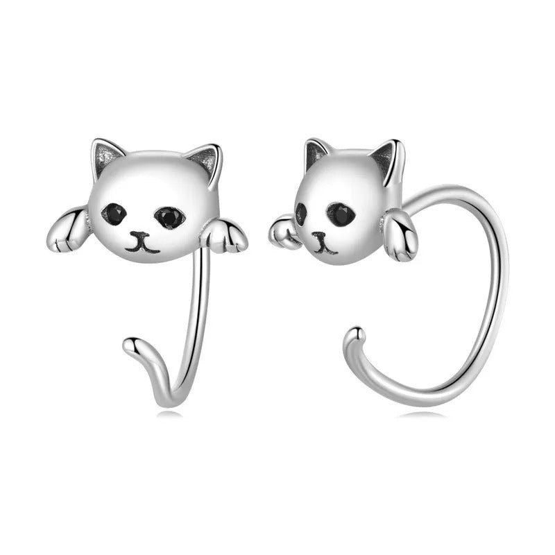 Katrin – Boucles d'Oreilles Chat en Argent