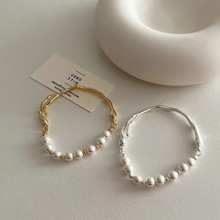 Gwen – Bracelet Métal et Perles Irrégulières