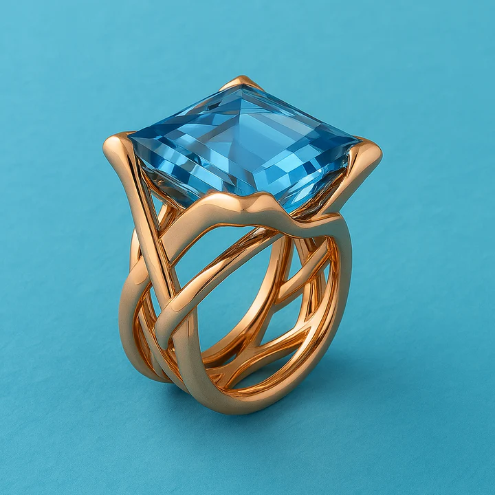 Bam – Bague Vintage en Or Rose avec Zircon Bleu Étincelant