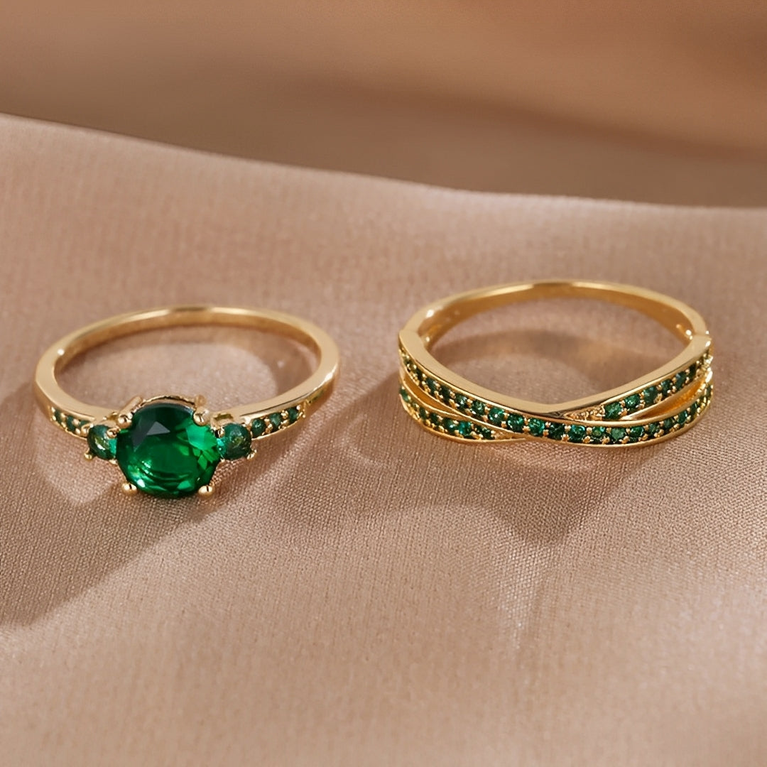 Ivy – Ensemble de Bagues avec Cristaux Verts