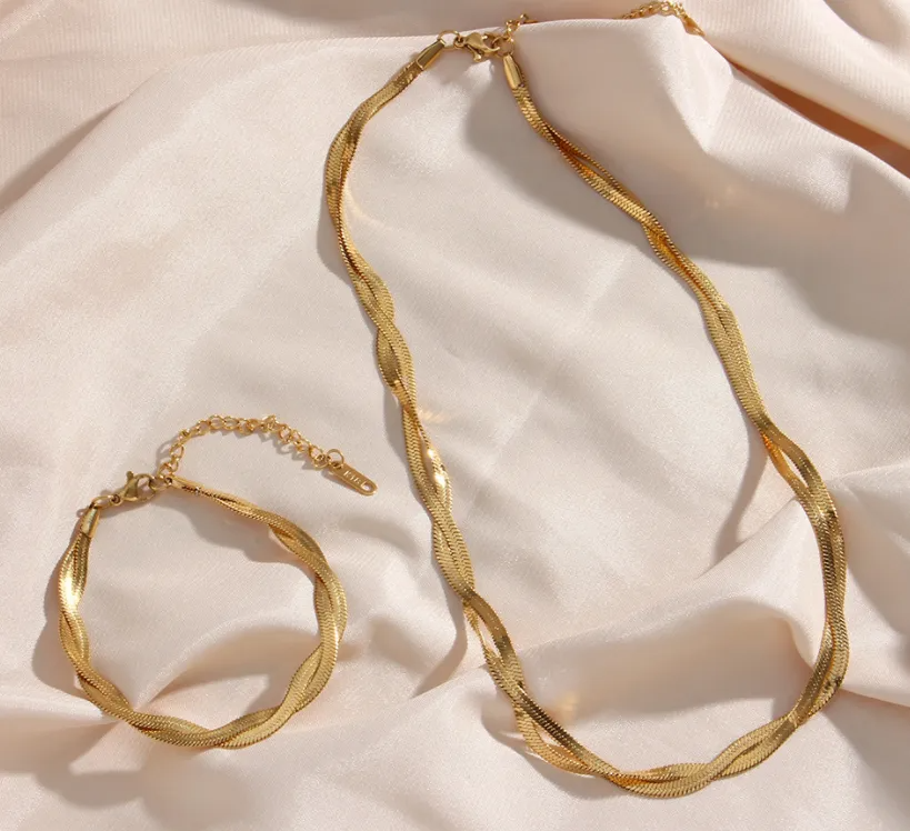 Alina – Set Collier & Bracelet Élégant en Or Enchevêtré
