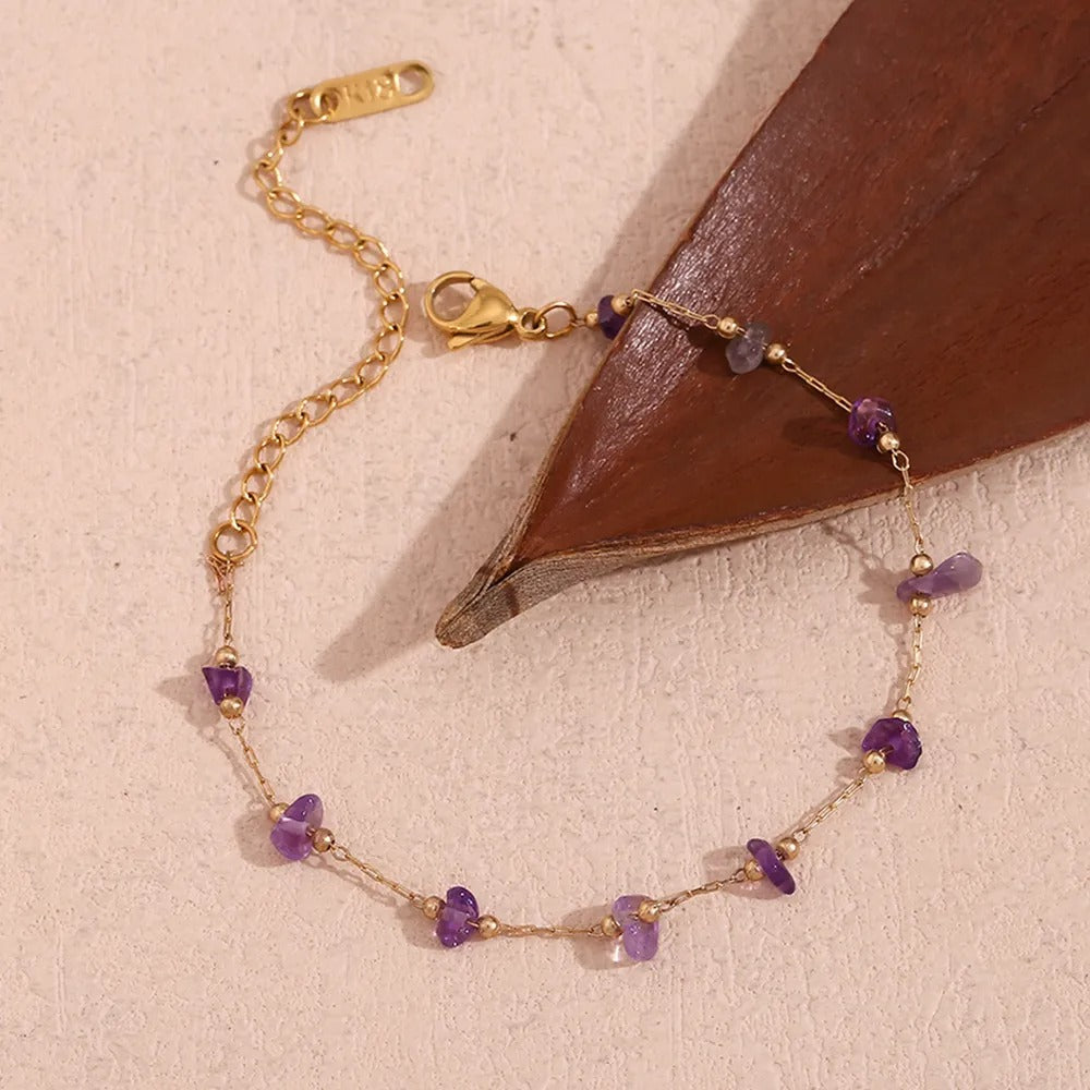 Myrtha – Bracelet Doré 18K en Acier Inoxydable avec Améthyste