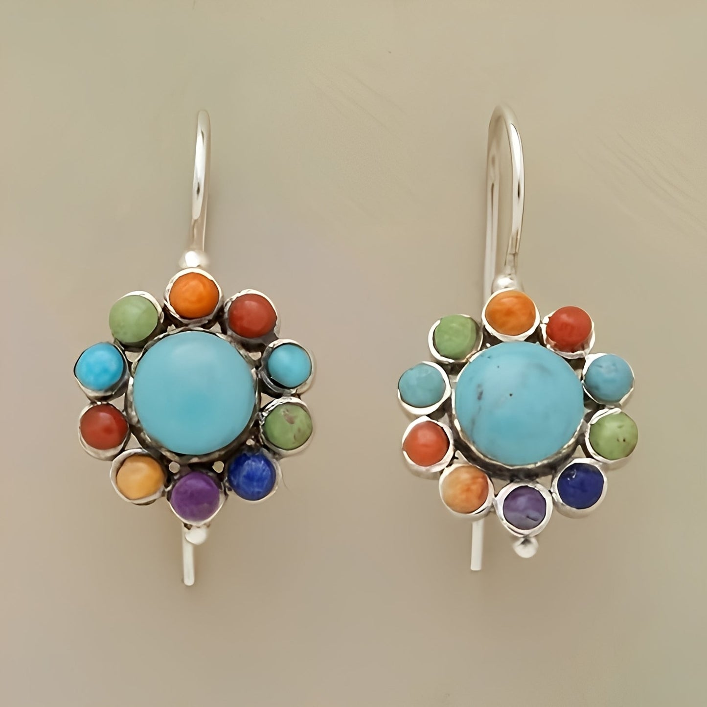Mira – Boucles d'Oreilles Rondes Multicolores avec Turquoise