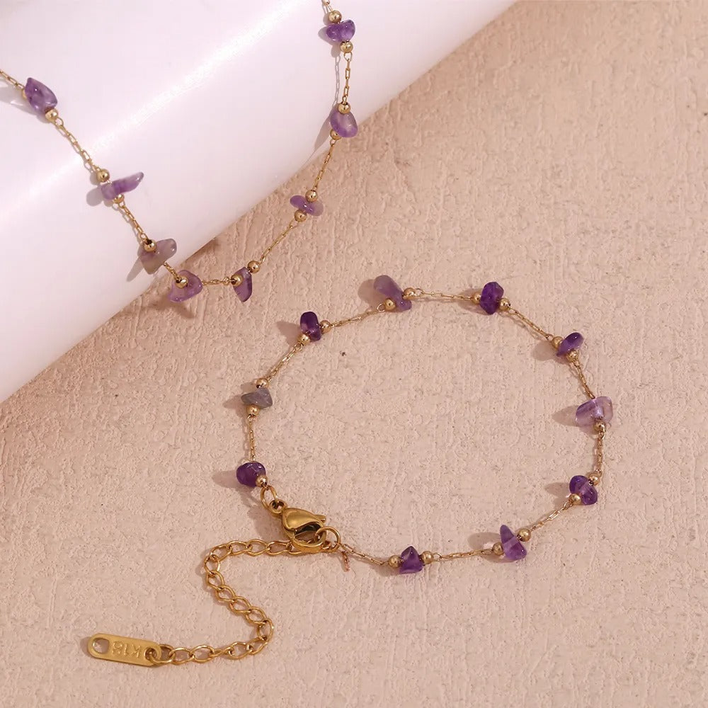 Myrtha – Bracelet Doré 18K en Acier Inoxydable avec Améthyste