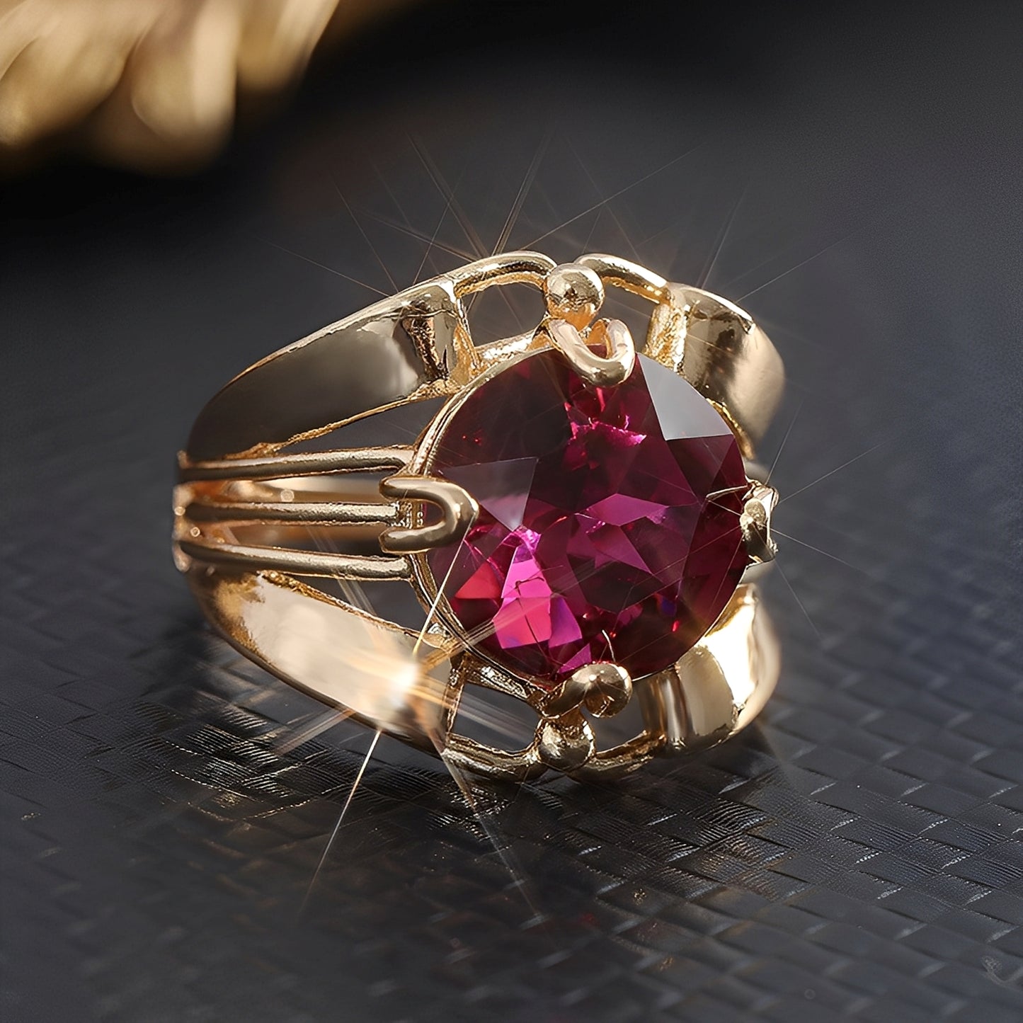 Mikha – Bague Vintage en Or avec Cristal de Grenat