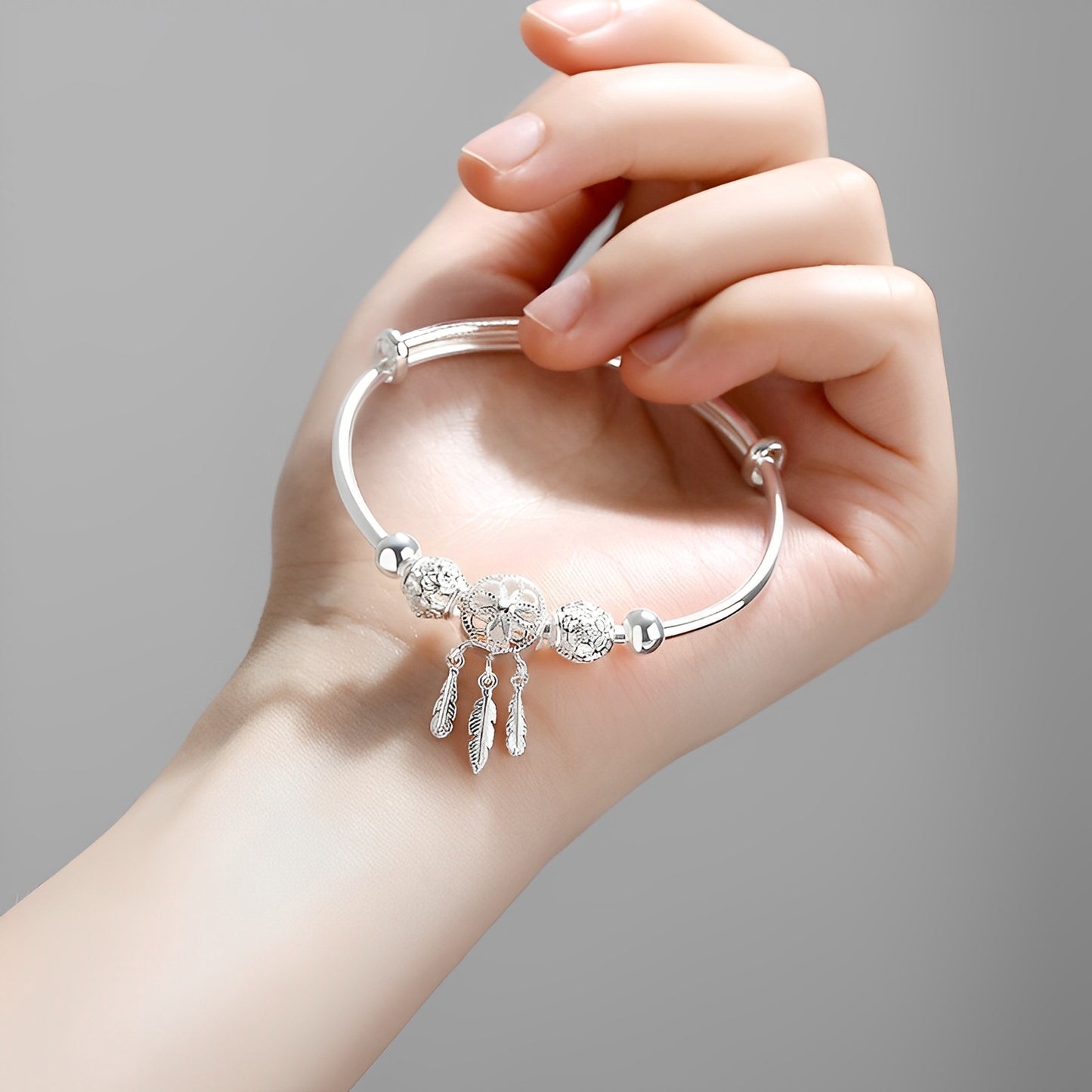 Aiyana – Bracelet Attrape-Rêves Ajustable en Argent 925