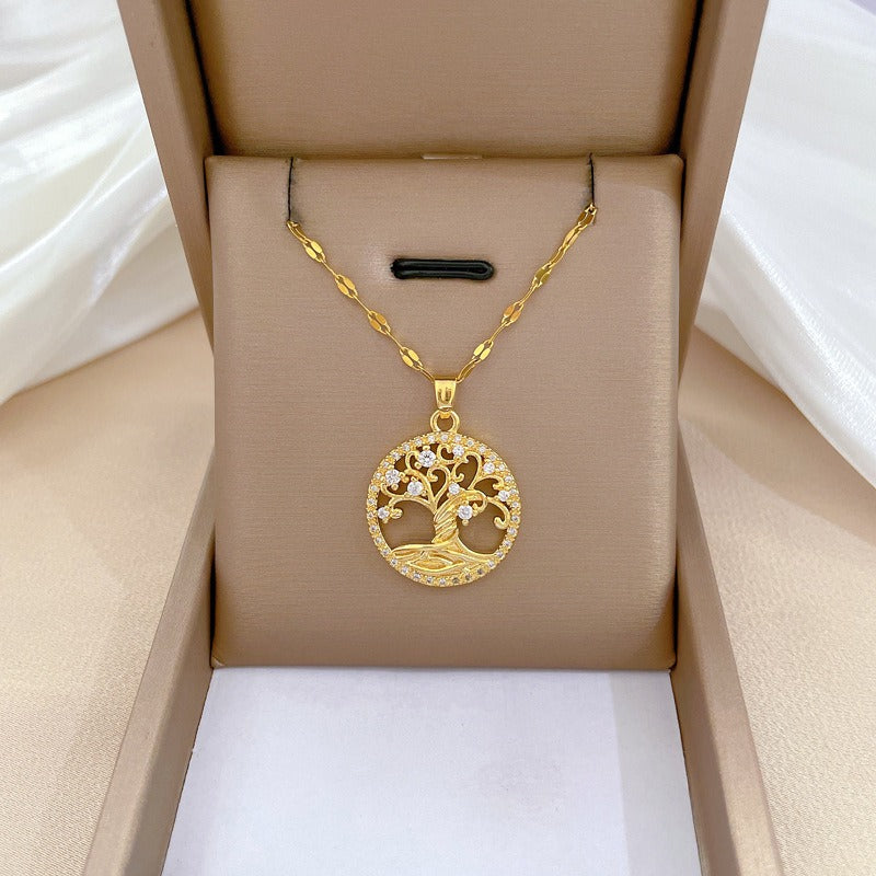Samira – Collier Arbre de Vie Doré avec Zirconium