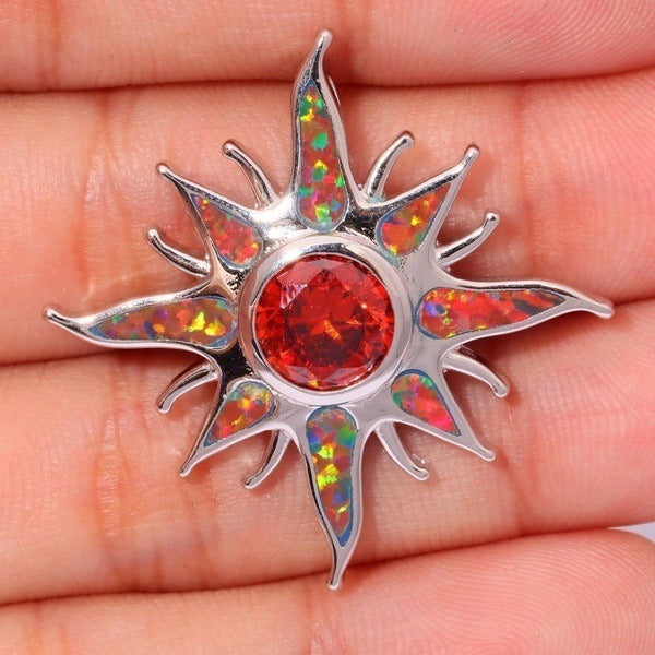 Yani – Collier Pendentif Éclat Solaire en Opale de Feu & Grenat