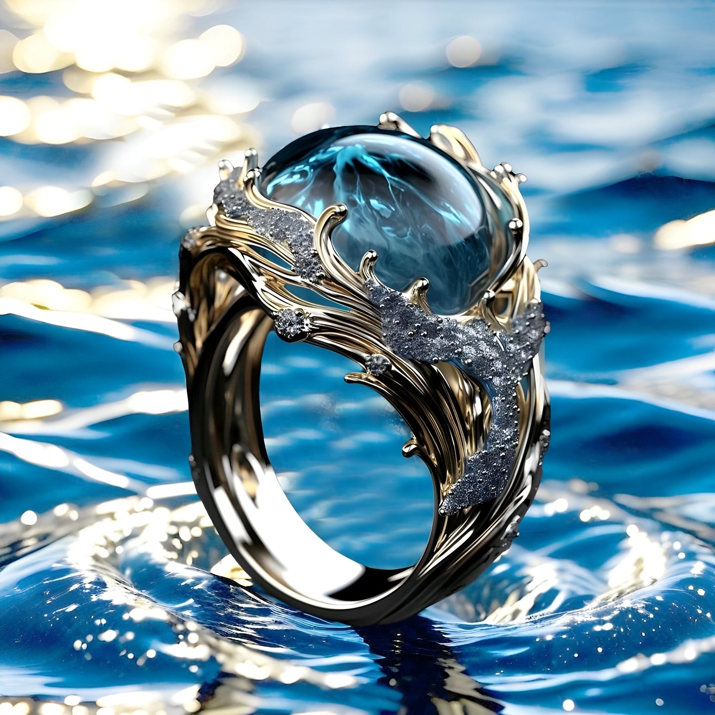 Nerina – Bague Cristal Bleu Vintage Inspirée de l’Océan