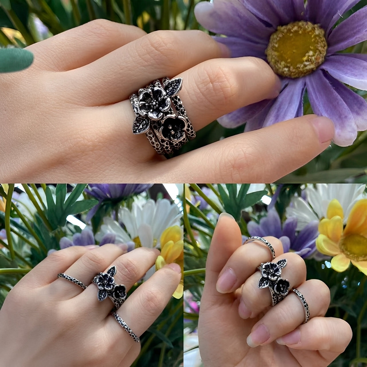 Camille – Bague Élégante en Argent Fleur Vintage