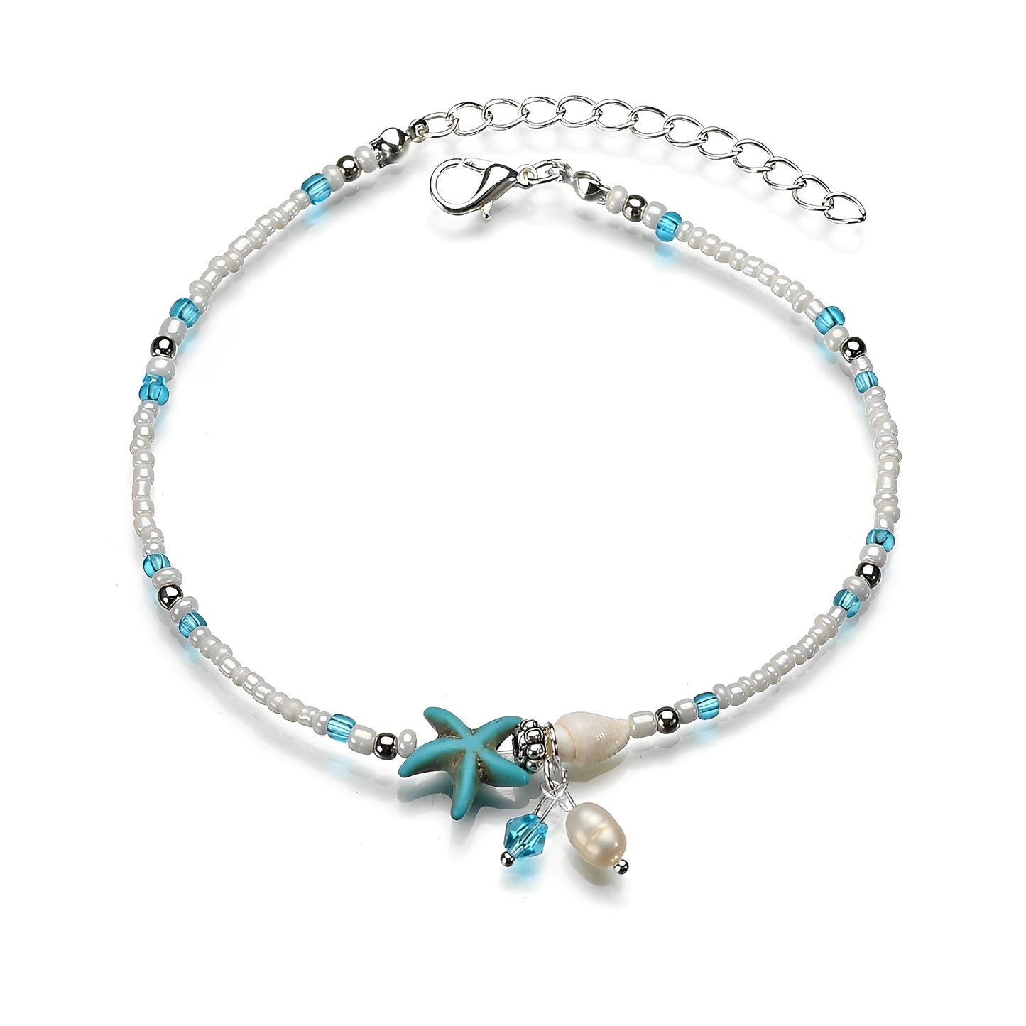 Isla – Bracelet Cheville Étoile & Coquillage avec Pierres Naturelles