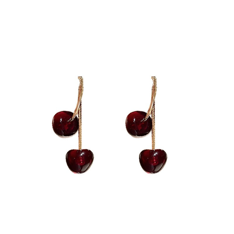Cheri – Boucles Pendantes Cerise Dorées