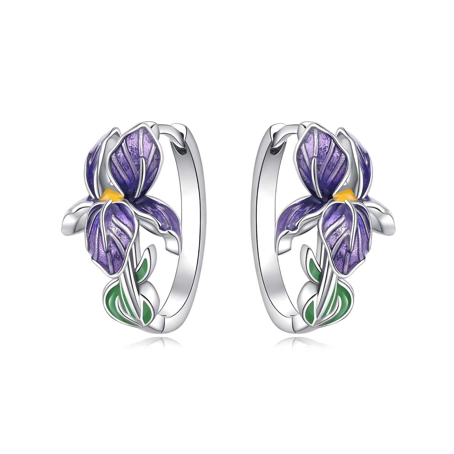 Purple Enamel Flower Earrings