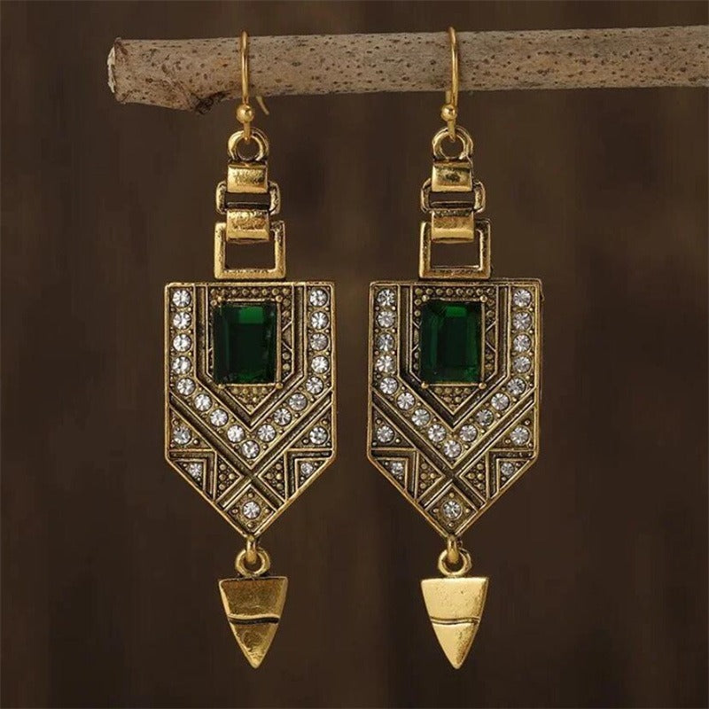 Stacey – Boucles Vintage Géométriques Vert & Or