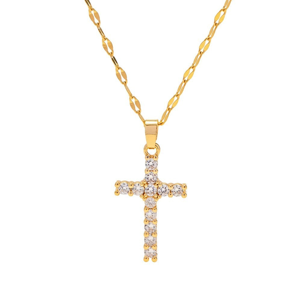 Noah – Collier Croix en Zirconia Doré