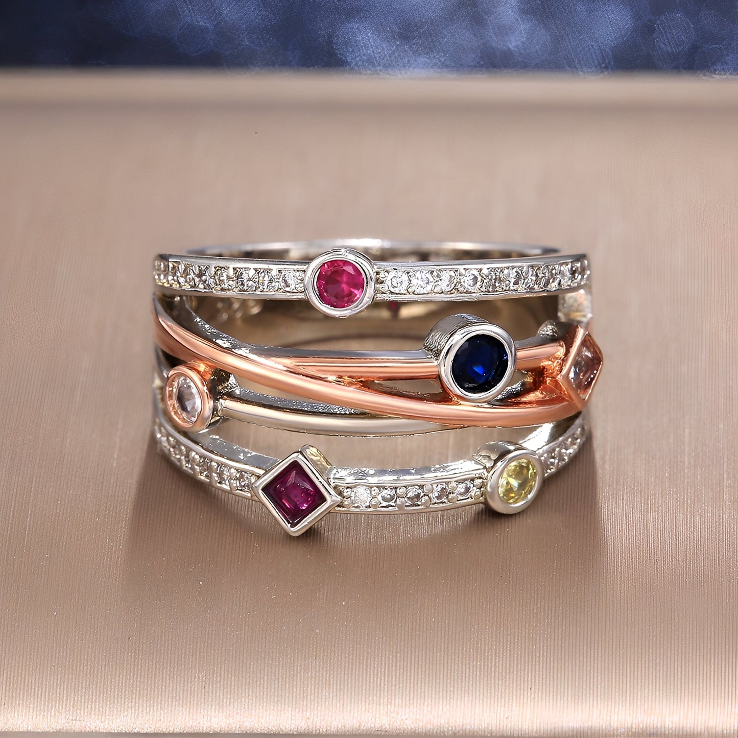 Jisoo – Bague Vintage Creuse avec Zircons de Couleurs