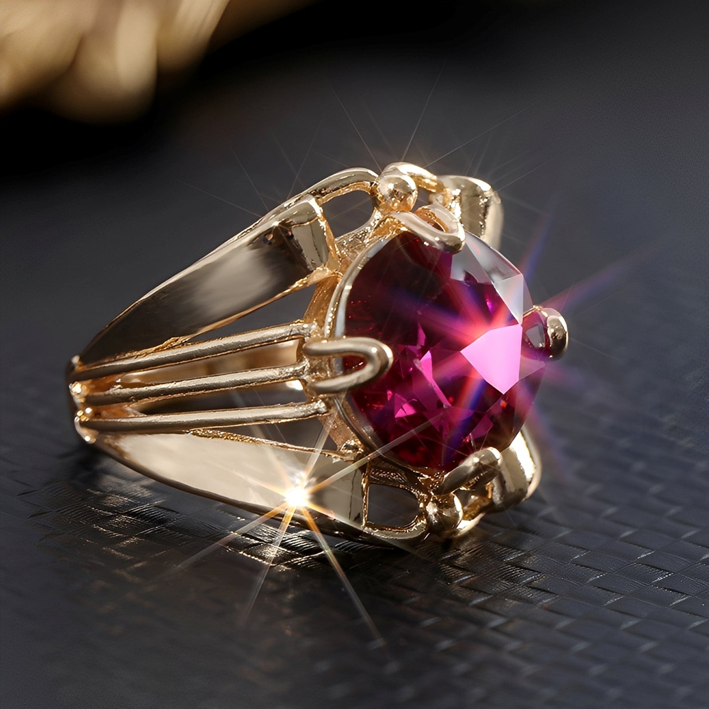 Mikha – Bague Vintage en Or avec Cristal de Grenat