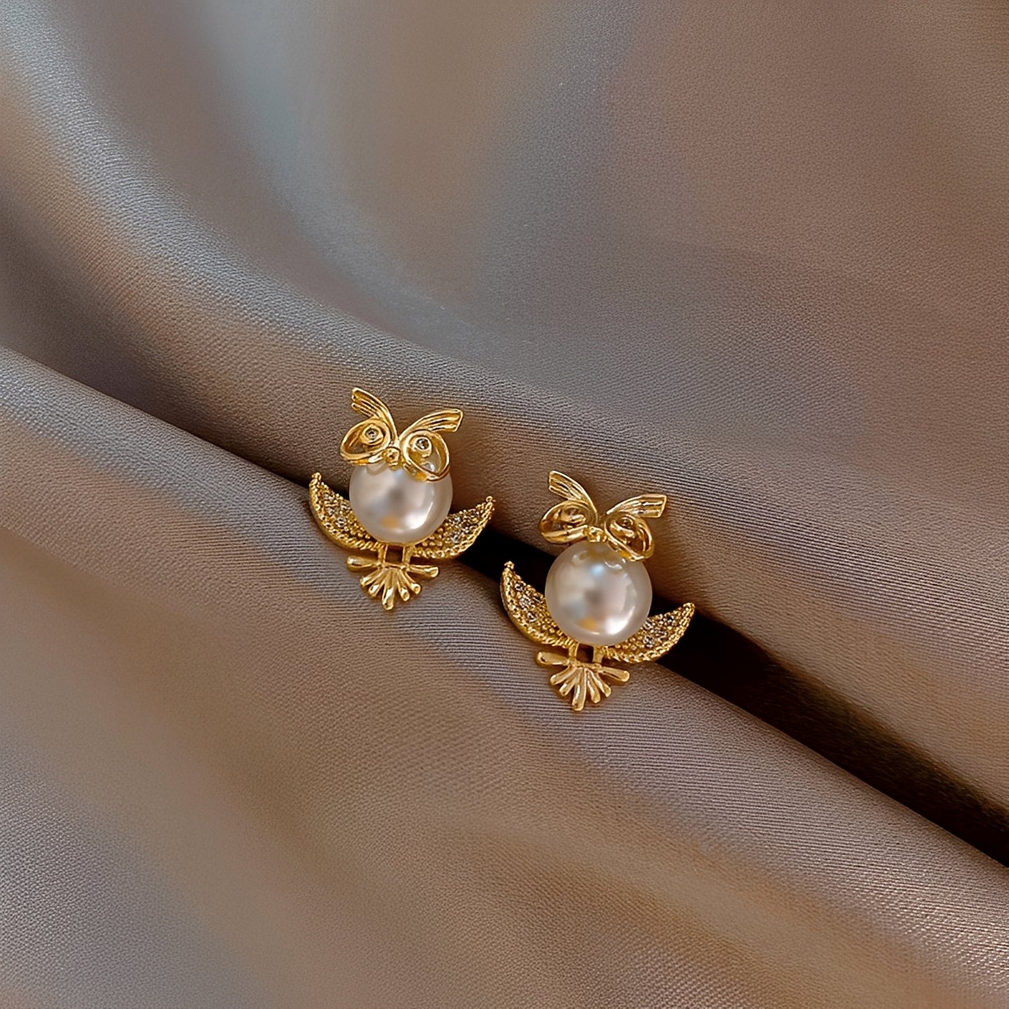 Aveline – Boucles d’Oreilles Hibou en Or