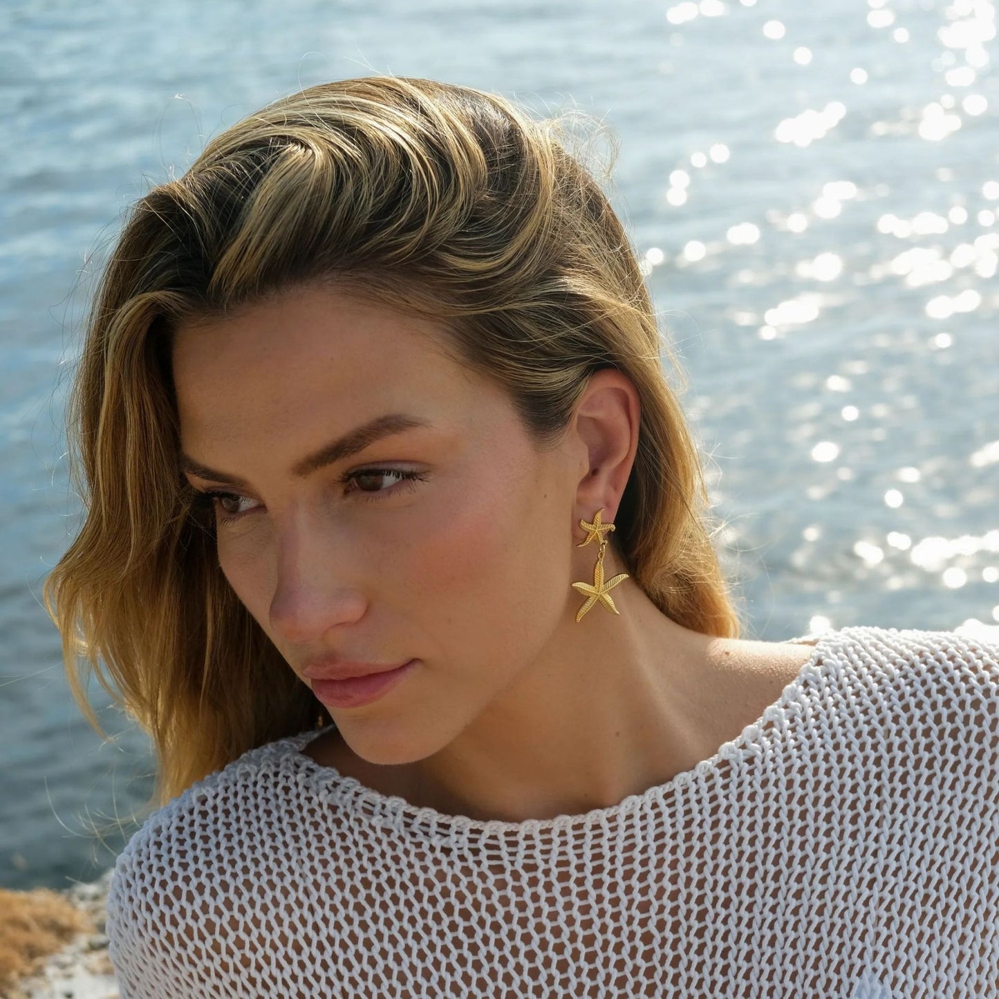 Sanja – Boucles Pendantes Étoile de Mer Dorées
