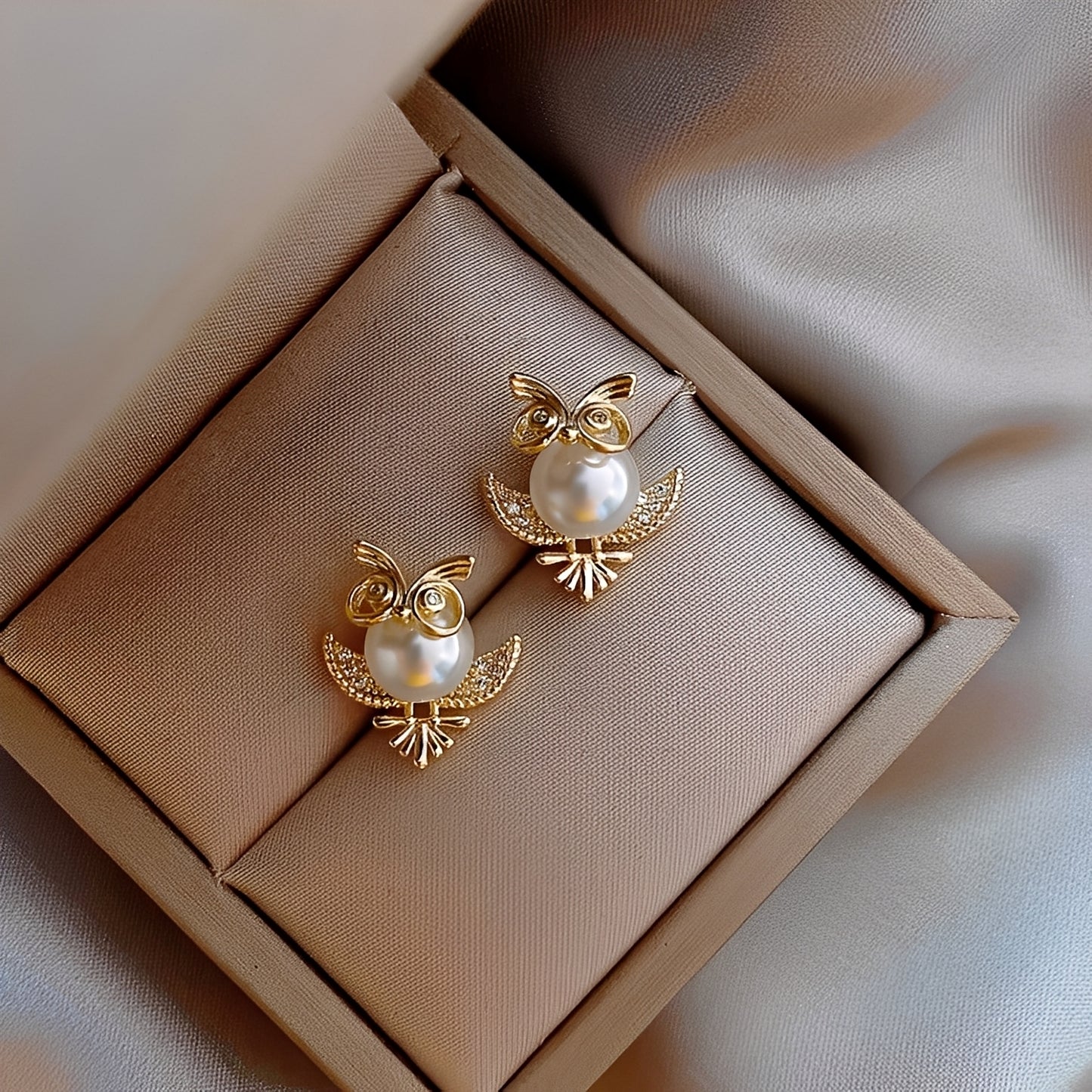 Aveline – Boucles d’Oreilles Hibou en Or