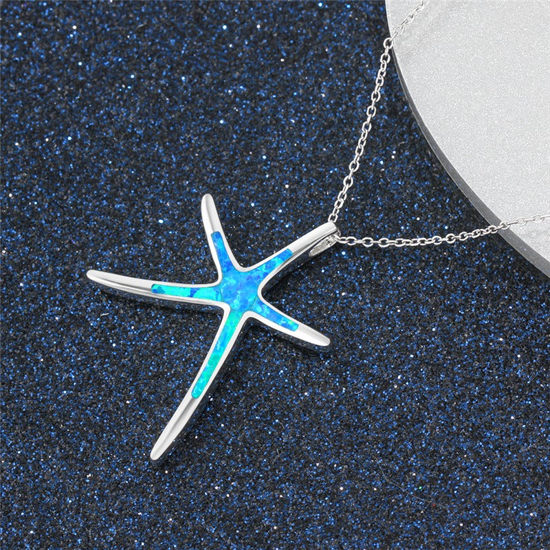 Starla – Collier en Argent avec Étoile de Mer et Opale Bleue