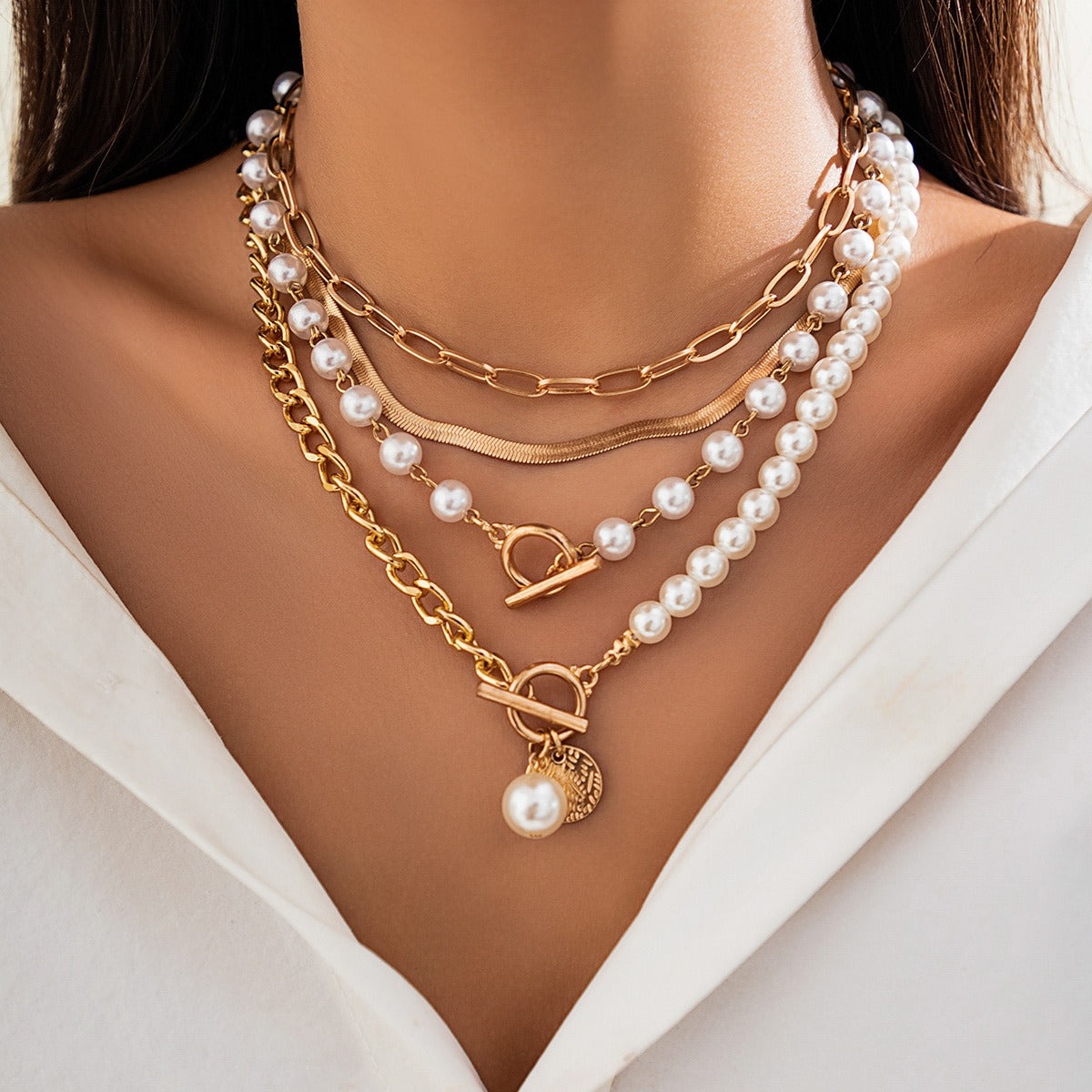 Alba – Collier Doré à Chaînes Superposées avec Perles