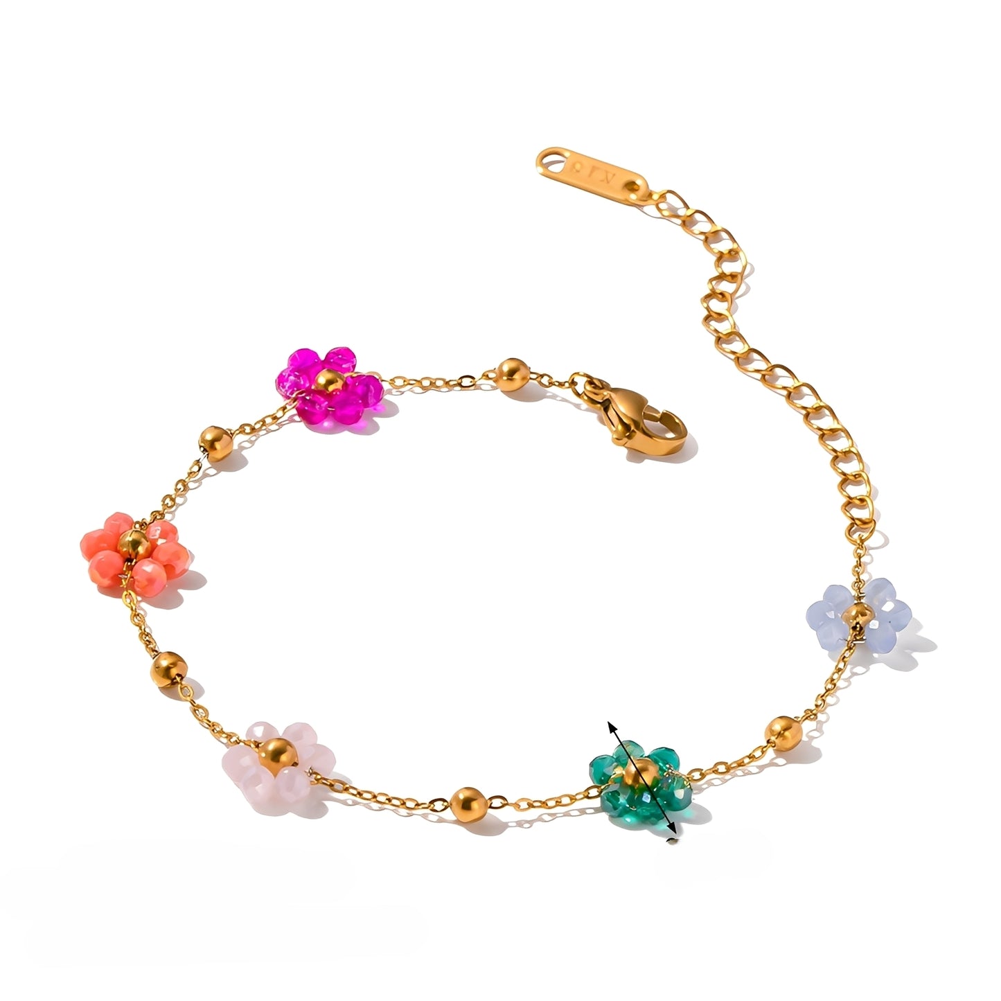 Roseline – Bracelet Doré à Petites Fleurs Colorées