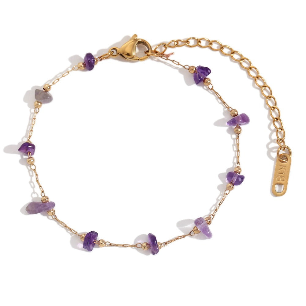 Myrtha – Bracelet Doré 18K en Acier Inoxydable avec Améthyste
