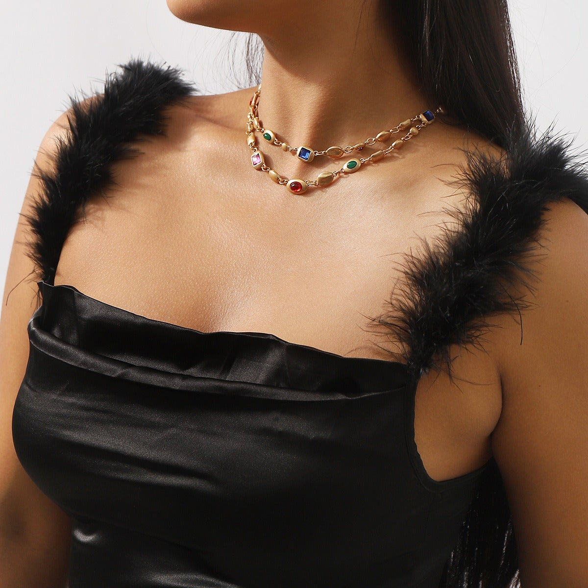 Aileen – Collier Double Rang de Perles Colorées