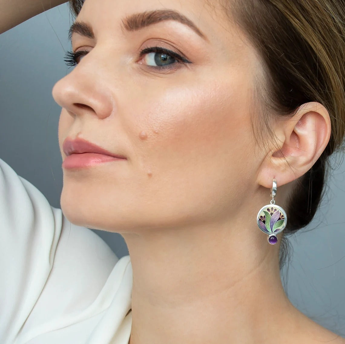 Lorna – Boucles d'Oreilles Boho avec Cristaux Violets en Argent Sterling
