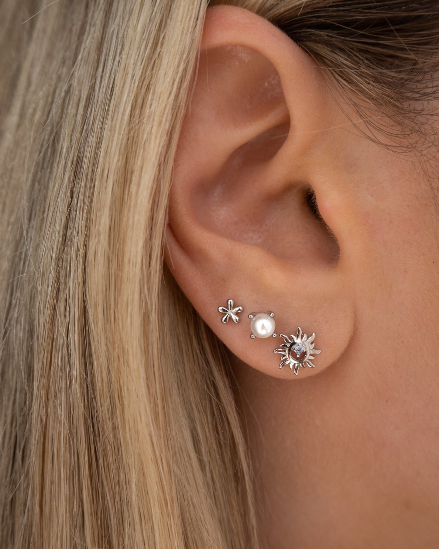 Mini Boucles d'Oreilles Fleurs en Argent Sterling