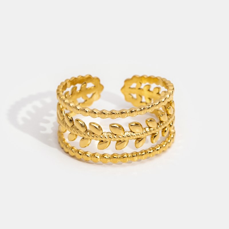 Marissa – Bague Feuilles Dorées à Couches