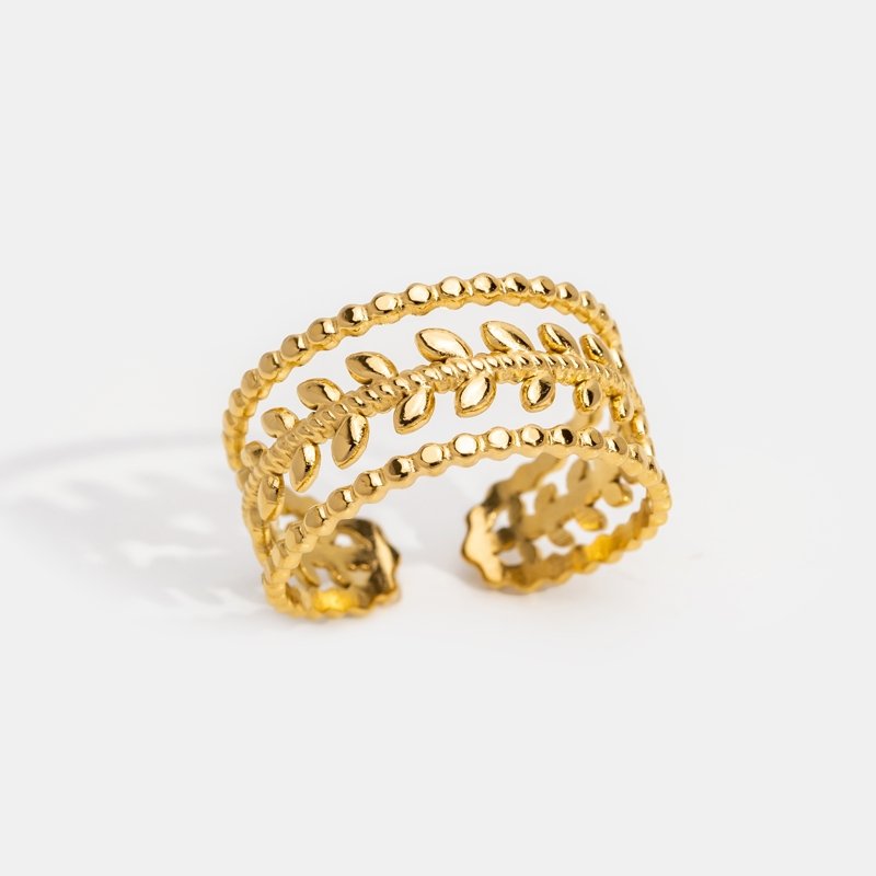 Marissa – Bague Feuilles Dorées à Couches
