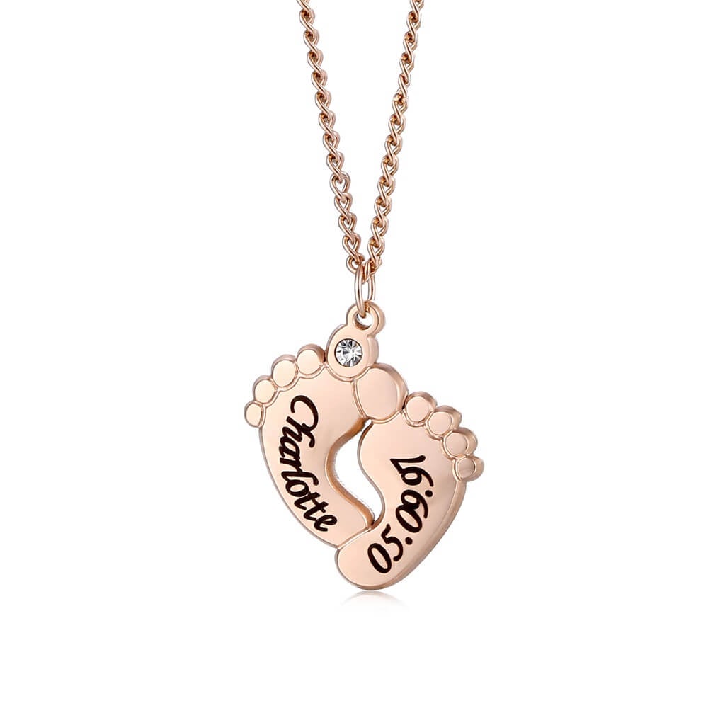 Eileen – Collier Petit Pied avec Gravure et Pierre Zirconia