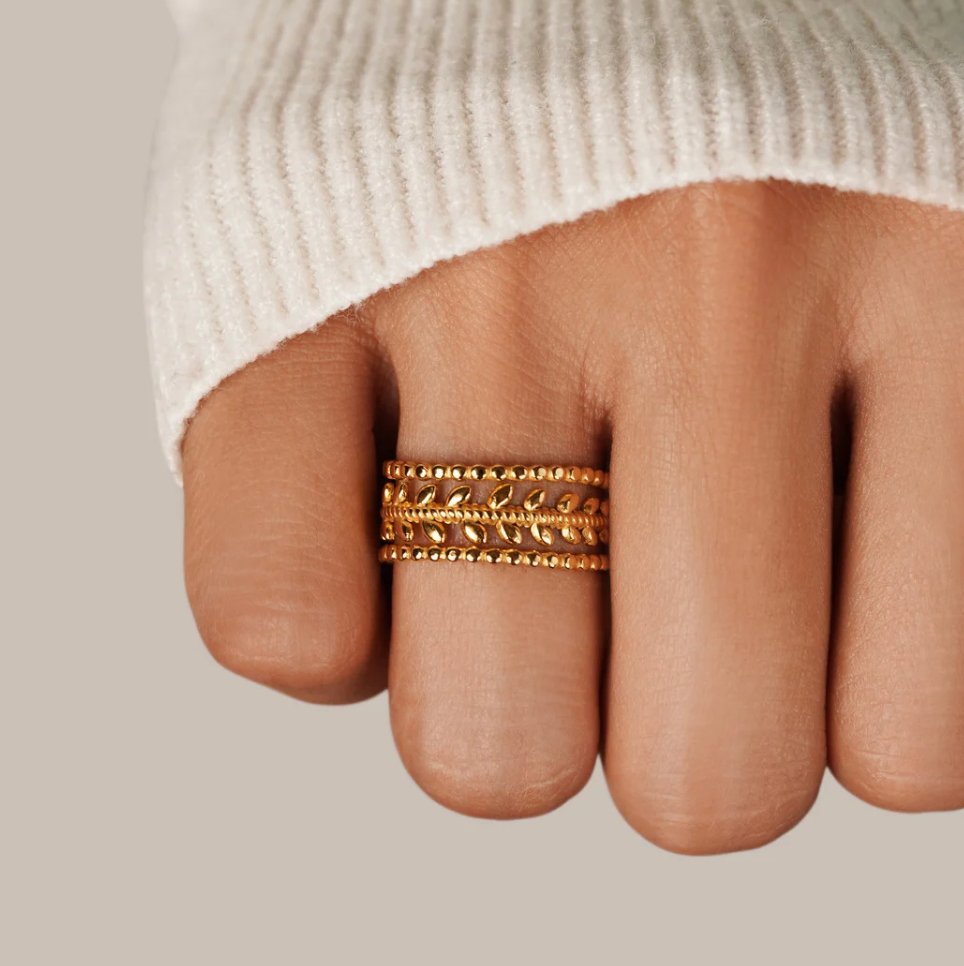 Marissa – Bague Feuilles Dorées à Couches