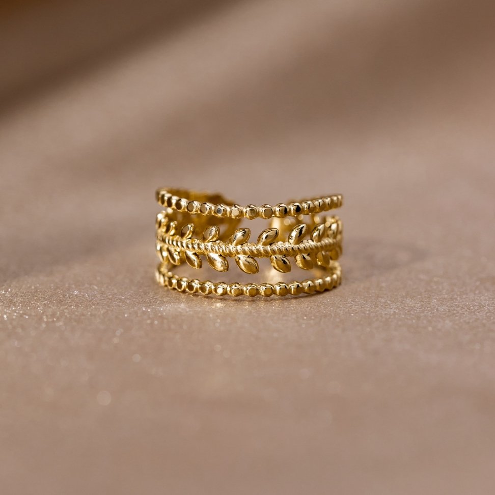 Marissa – Bague Feuilles Dorées à Couches